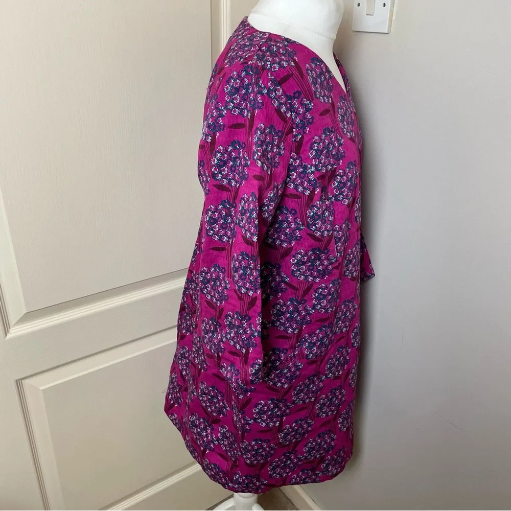 White Stuff Size 16 100% Cotton Perfect Pink Purple Vocal Floral Tunic ¾ sleeve - Picture 4 of 15